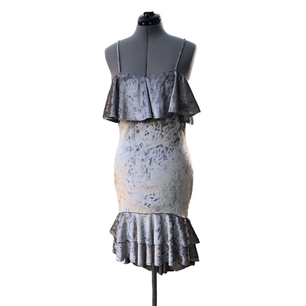 Silver velvet off shoulder dress
